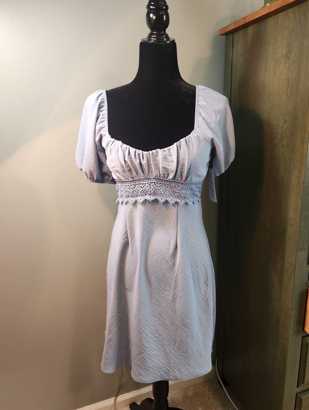 Derek Heart - Light Blue Empire Waist Puff Sleeve Mini Dress